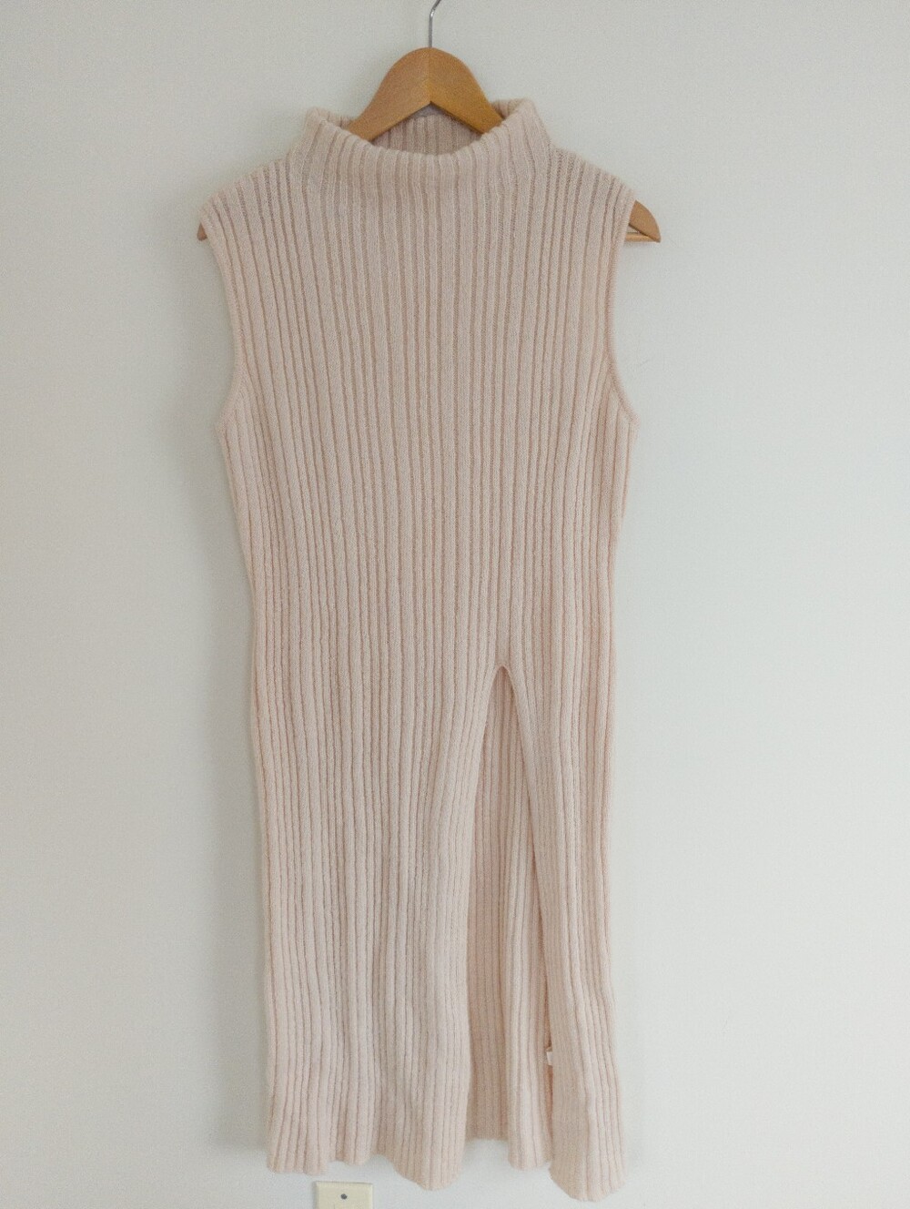 Crescent Cream Ribbed Mock Neck Sleeveless Side Slit Tunic Sweater Dress Large
